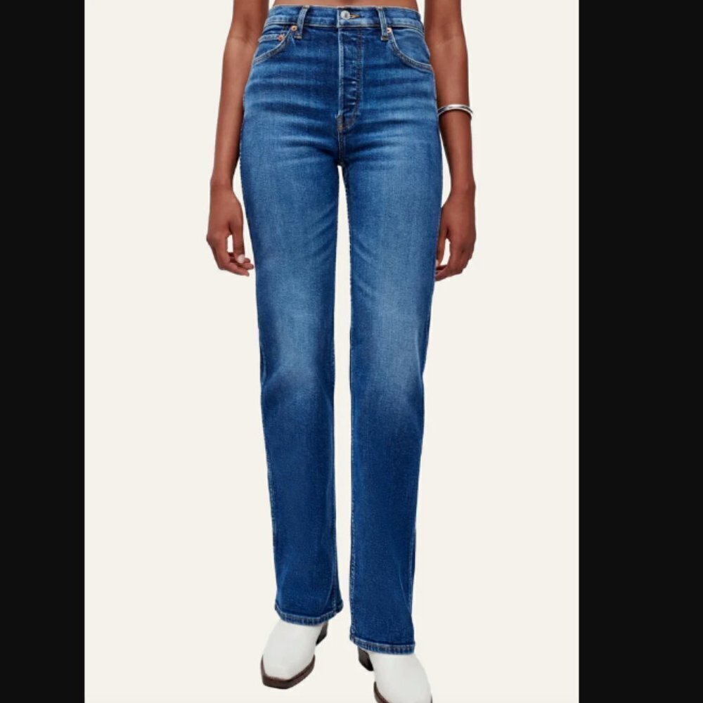 Re/Done Women's Straight Leg Jeans in Medium Blue Wash